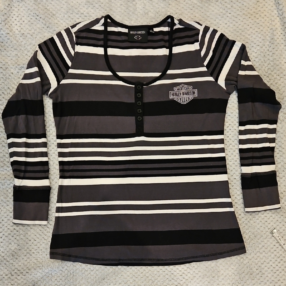 Harley-Davidson Black and White Fitted Button Down Shirt